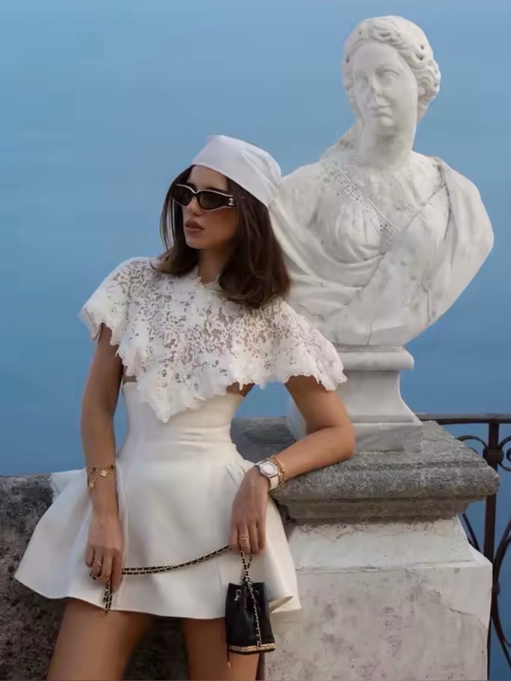 REVOLVE White Lace Cape Mini Dress - Picture 4 of 16